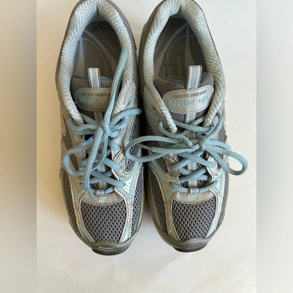 Skechers Womens Shape Ups 12320 Silver Blue Casual Shoes Sneakers Sz 8 Leather - Picture 8 of 13